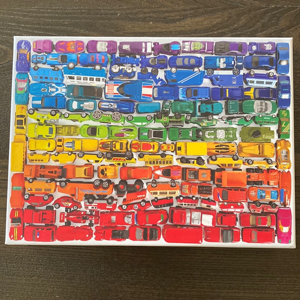 Toy Cars 1000 Piece Rainbow Jigsaw Puzzle Collage by Galison